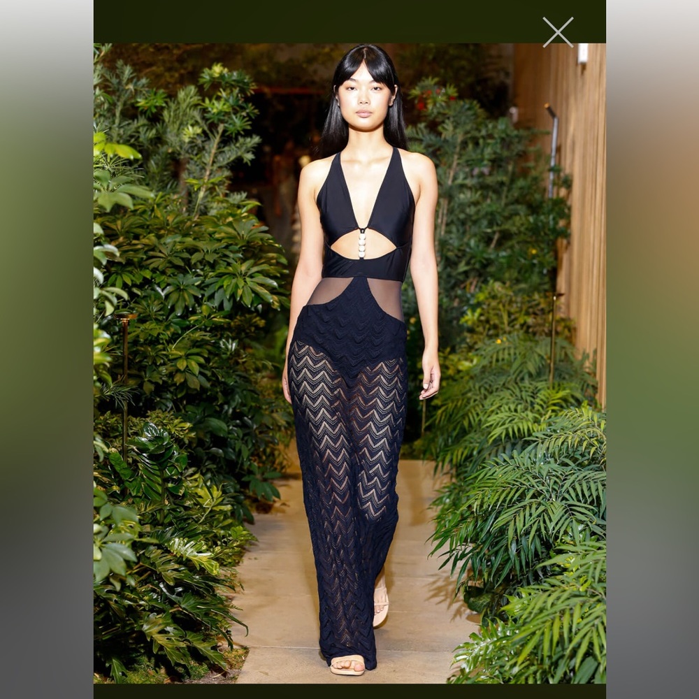 Black crochet beach dress with stone detail
